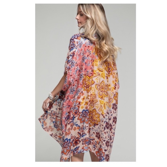 💼 Floral Lightweight Kimono ~ Color block ~  OSFM - Picture 4 of 11